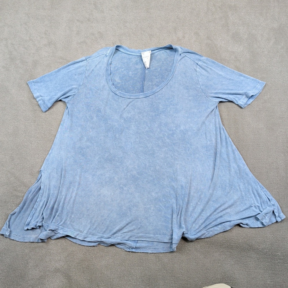 Blu Pepper Y2K Acid Wash Swing Tunic Top Medium Blue Oversized Raw Hem Boho